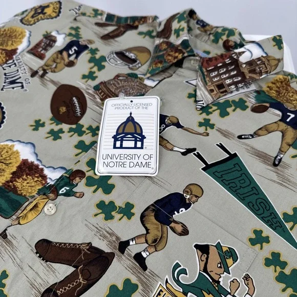 Reyn Spooner Notre Dame Football Fighting Irish Hawaiian Shirt Men'sM New Tags